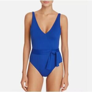 LaBlanca Island Goddess Surplice Swimsuit Tie-waist V Neck, Apollo Blue, Size 6